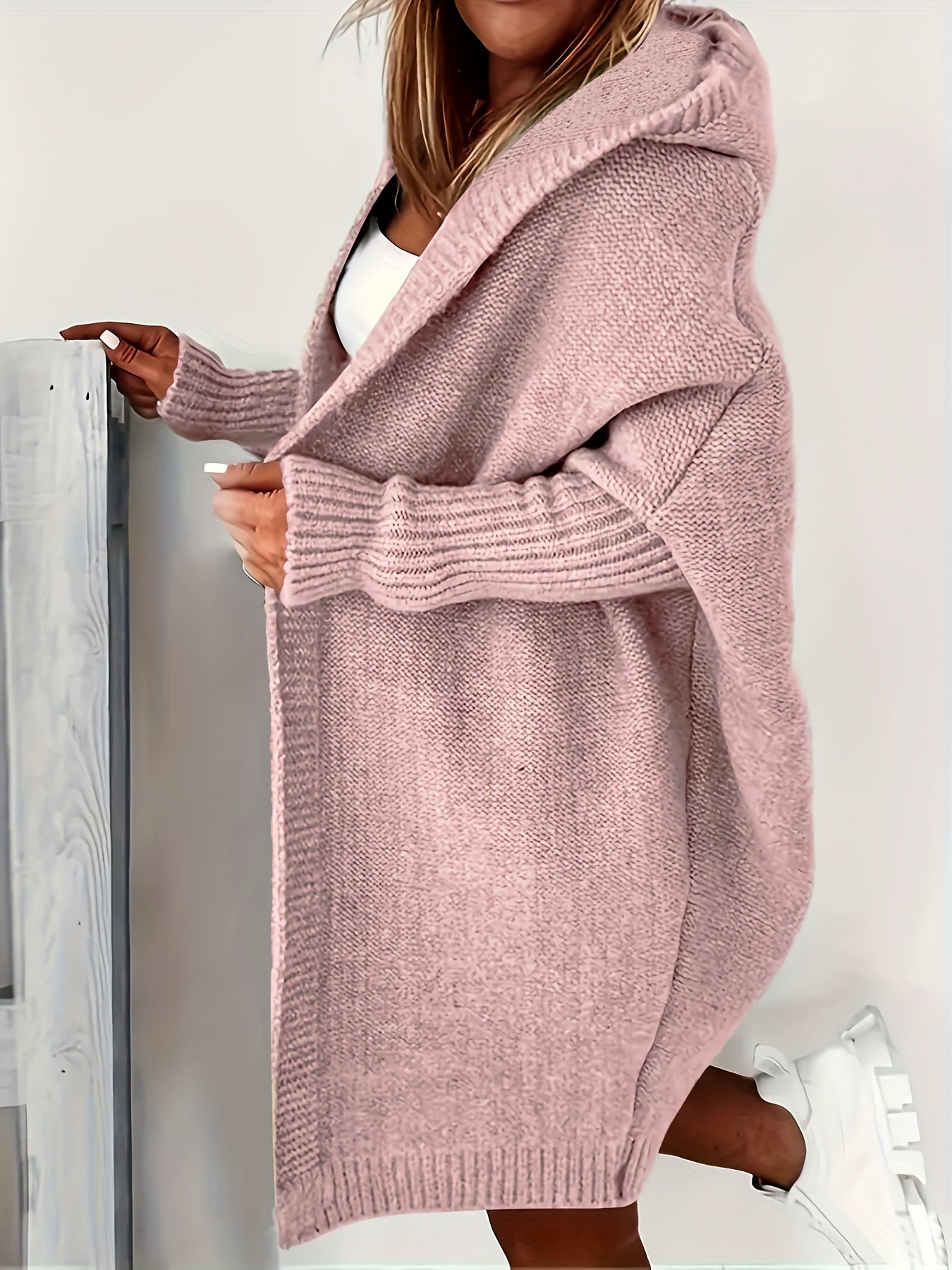 Casual Cardigan Women's Plus Solid Stitching Hooded Open Front