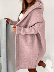Casual Cardigan Women's Plus Solid Stitching Hooded Open Front