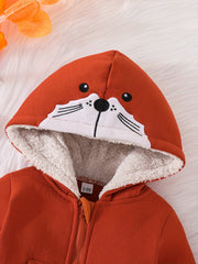 Baby Girls Thermal Zipper Hoodies With Animal Face
