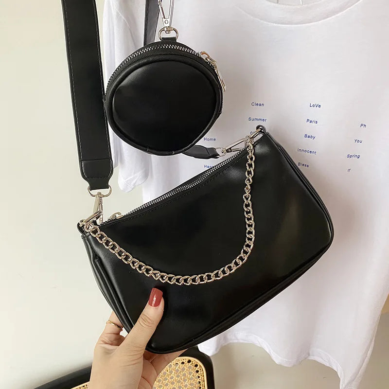 2pcs Shoulder Bag Women PU Leather Crossbody Bag Vintage Handbag Tote