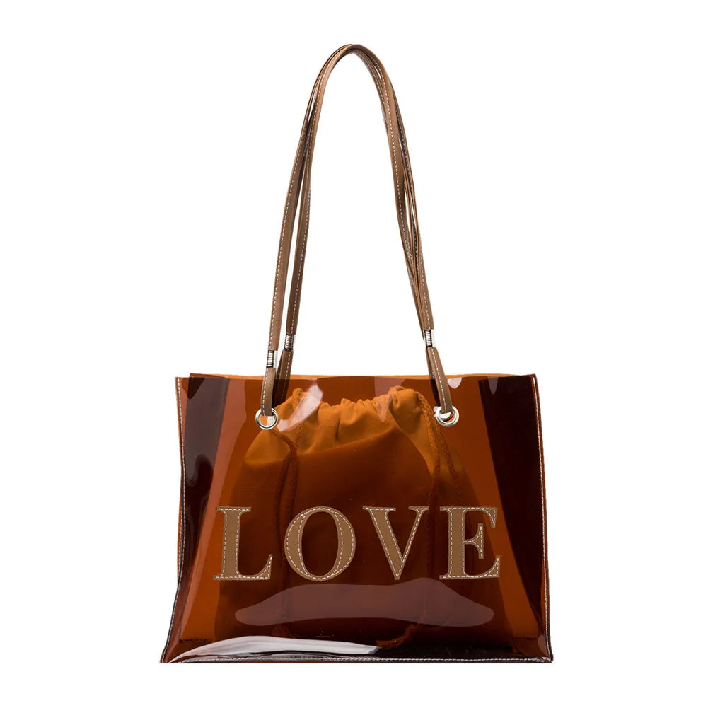 2pcs Women Transparent Handbags Canvas Drawstring Pouch Underarm Bag Purses