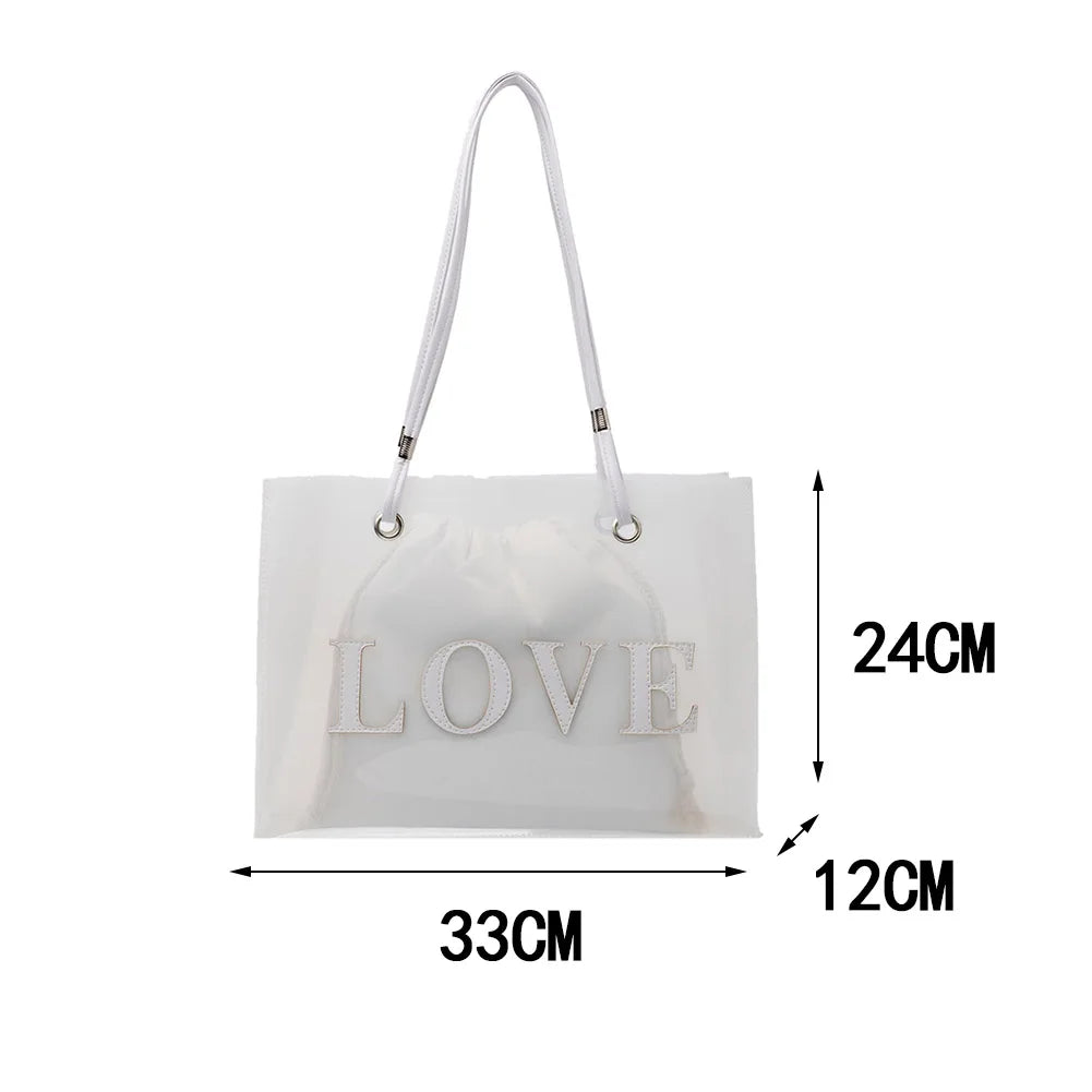 2pcs Women Transparent Handbags Canvas Drawstring Pouch Underarm Bag Purses