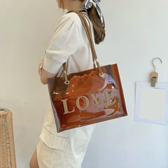 2pcs Women Transparent Handbags Canvas Drawstring Pouch Underarm Bag Purses