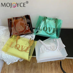 2pcs Women Transparent Handbags Canvas Drawstring Pouch Underarm Bag Purses