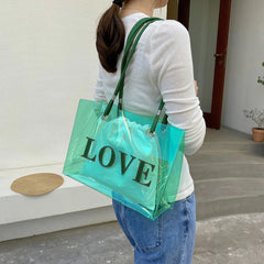 2pcs Women Composite Bags Transparent Handbags Canvas Drawstring Pouch