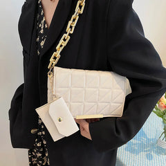 Quilting Leather Shoulder Bag with Chains Flap
