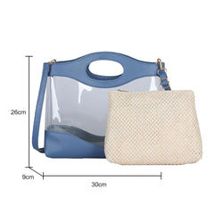 2pcs Women Shoulder Bags Straw PVC Clear Casual Totes Crossbody Handbag Sets