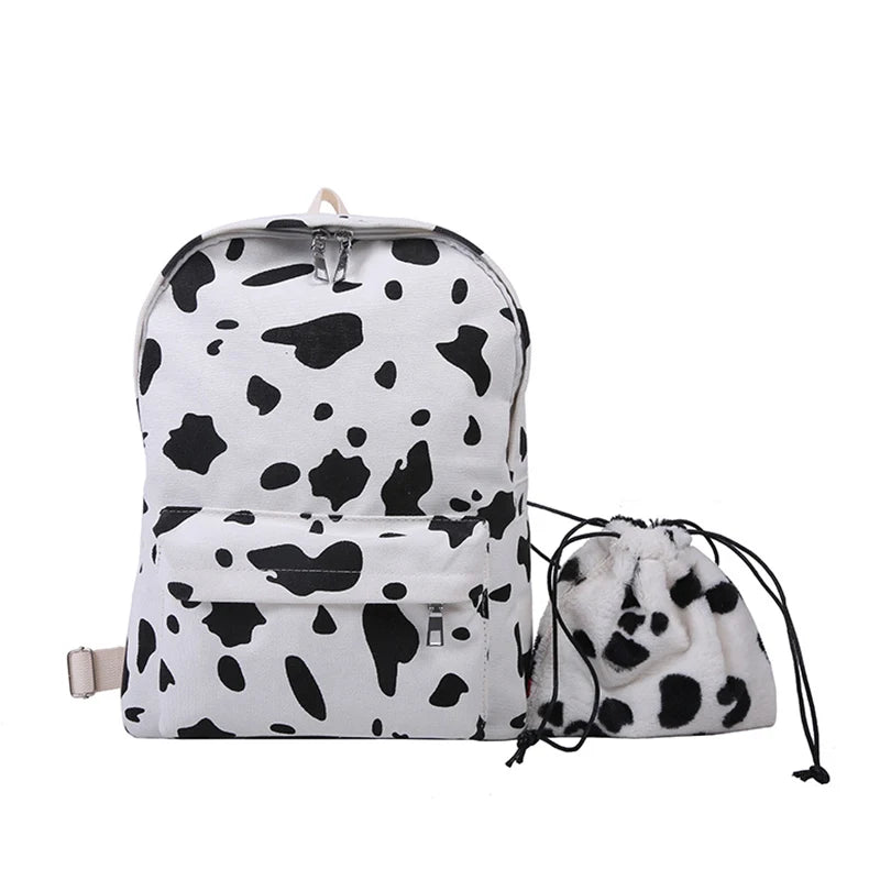 Milk Cow Canvas Backpack for Teen Girls