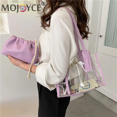 2pcs/set Transparent PVC Handbag with PU Candy Jelly Totes