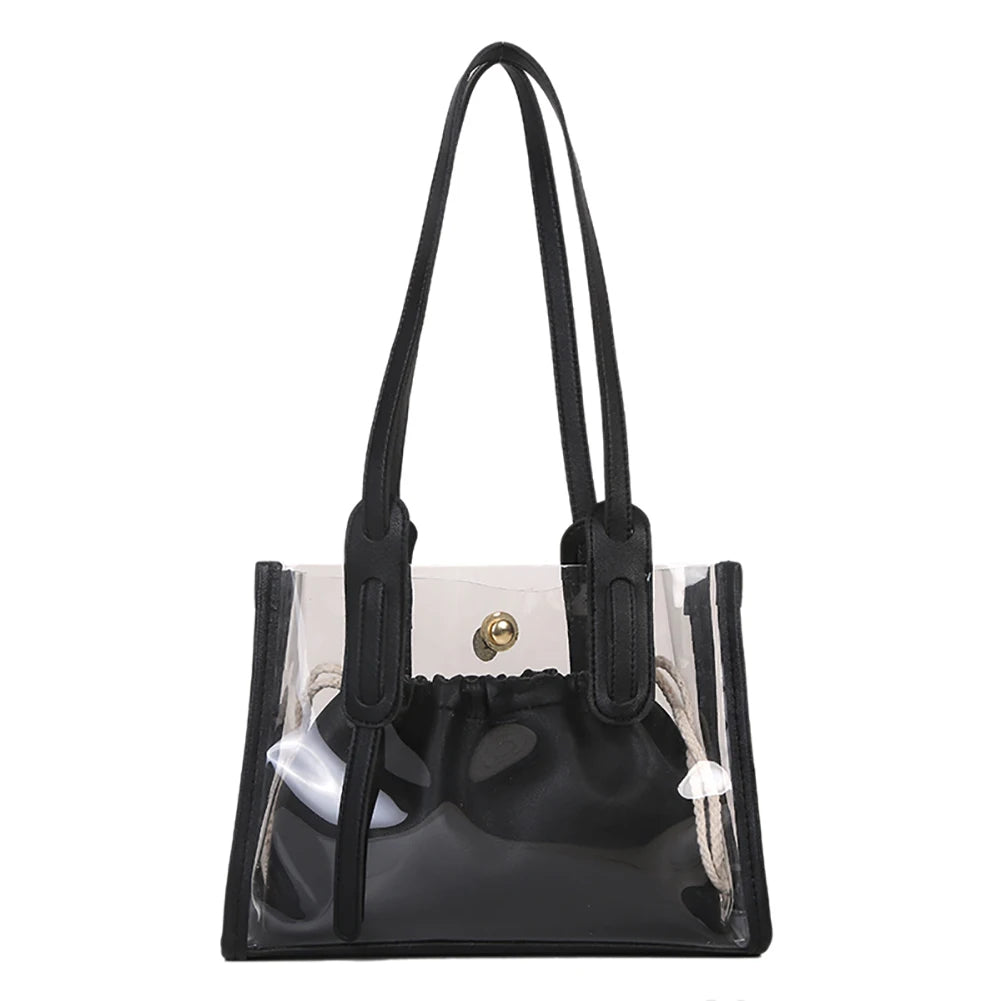2pcs/set Transparent PVC Handbag with PU Candy Jelly Totes