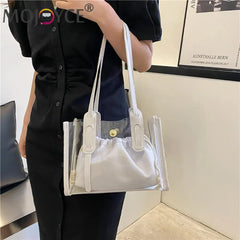 2pcs/set Transparent PVC Handbag with PU Candy Jelly Totes
