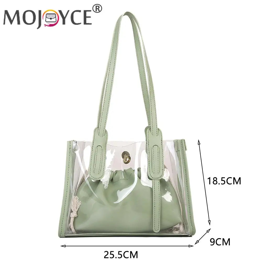 2pcs/set Transparent PVC Handbag with PU Candy Jelly Totes