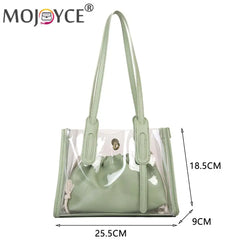 2pcs/set Transparent PVC Handbag with PU Candy Jelly Totes