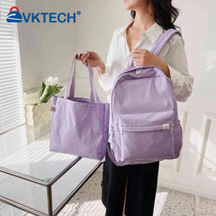 2pcs/set Ladies Bookbag with Handbag College Student Rucksack Large Capacity