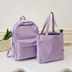 2pcs/set Ladies Bookbag with Handbag College Student Rucksack Large Capacity