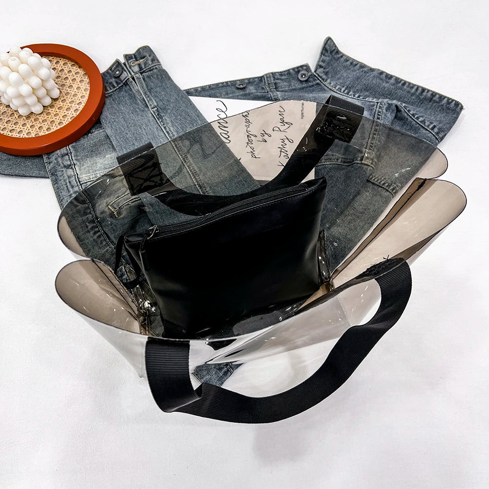2pcs/set Women Shoulder Bags Transparent PVC Handbags Composite Bags Totes