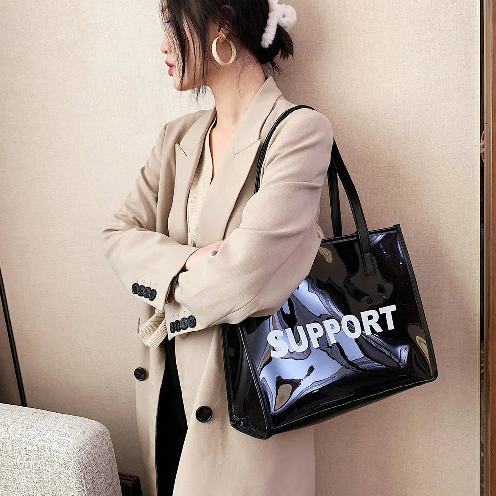 2pcs/set Women Shoulder Bags Transparent PVC Handbags Composite Bags Totes