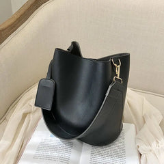 2-piece Set PU Leather Women's Handbags Casual Tote Female Bucket Shoulder Bag