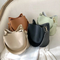 2pc/set PU Leather Women's Handbags Casual Ladies Tote Bucket Crossbody Bag