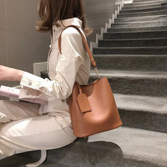 2-piece Set PU Leather Women's Handbags Casual Tote Female Bucket Shoulder Bag