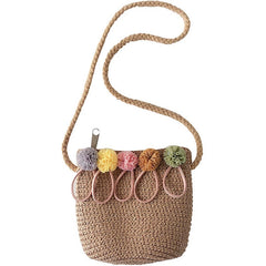 Girls Shoulder Bag Straw Rattan Crossbody Bag for Baby Girls (Pink&Khaki)