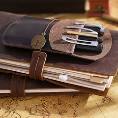 Leather Pen Holder Cowhide Vintage Pen Case Bag Crazy Horse Office School