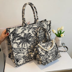 Jacquard Embroidery Top Handle Tote Bag for Women
