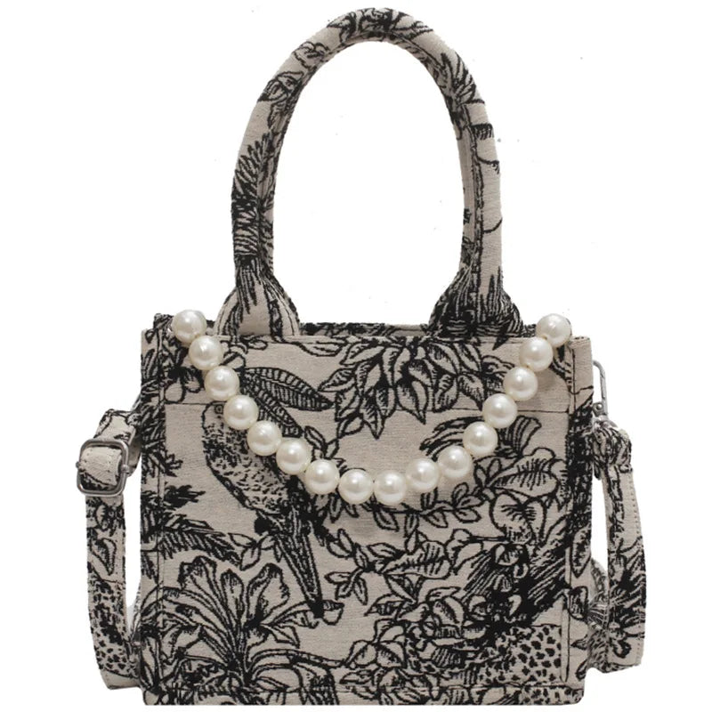 Jacquard Embroidery Top Handle Tote Bag for Women