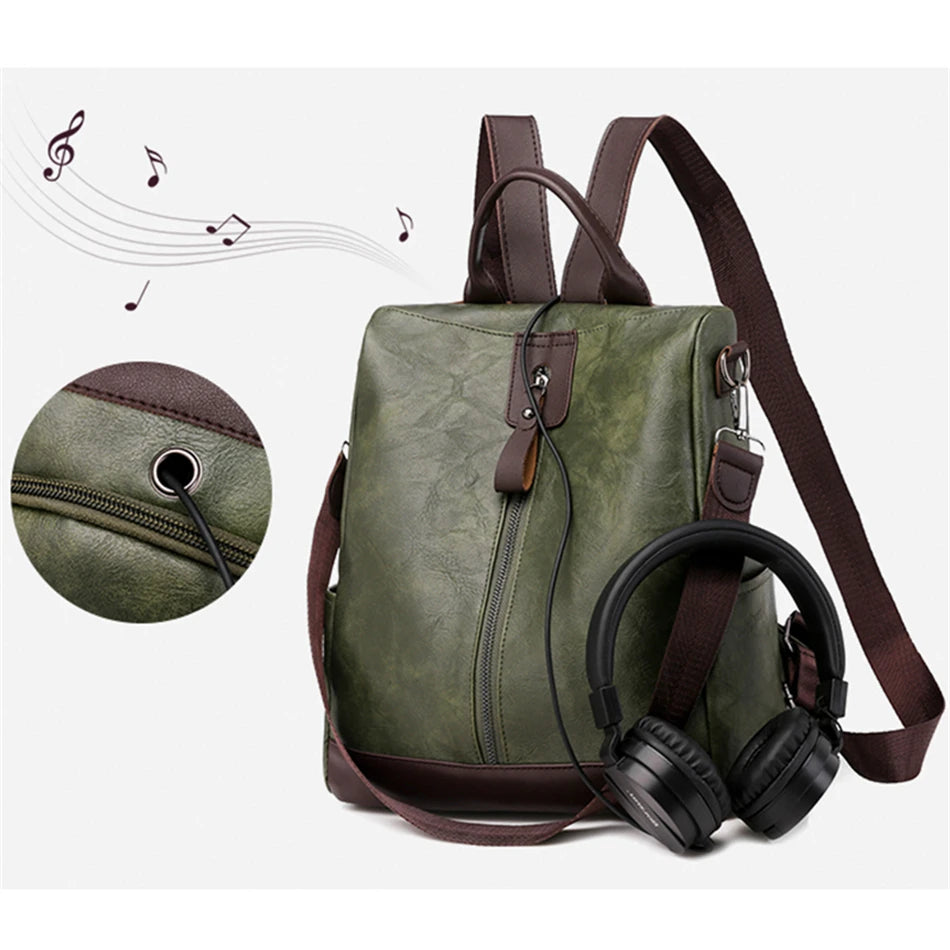 Retro PU Leather Backpack Women Girls Shoulder Bags Anti-theft Travel Bag