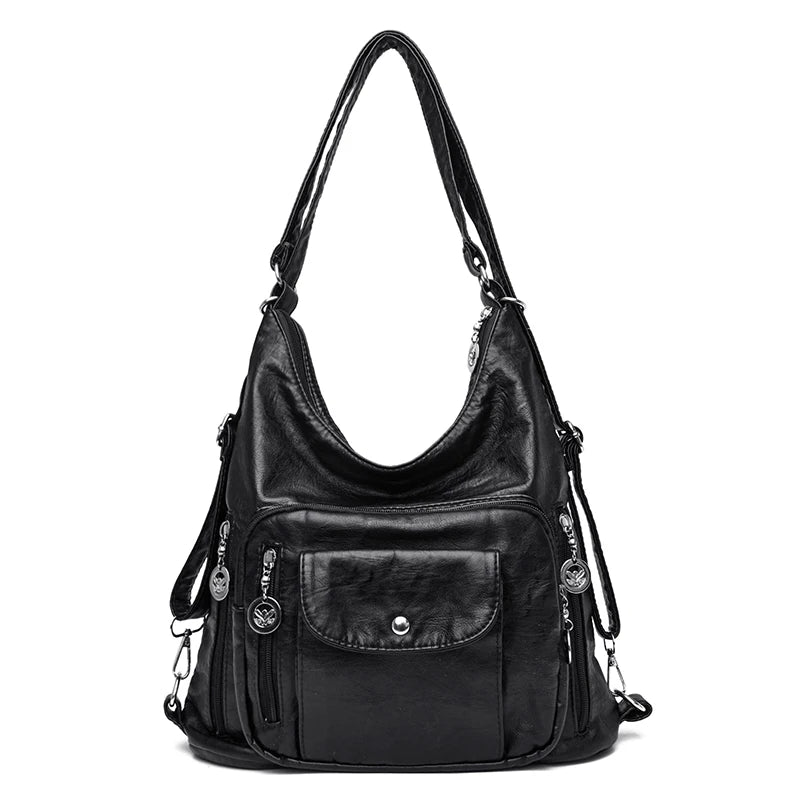 3 in 1 Women Back Pack Bagpack Vintage Women Bag Retro PU Leather