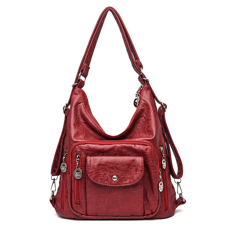 3 in 1 Women Back Pack Bagpack Vintage Women Bag Retro PU Leather