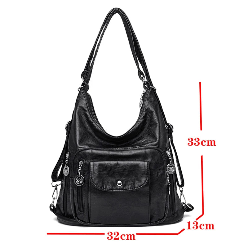 3 in 1 Women Back Pack Bagpack Vintage Women Bag Retro PU Leather