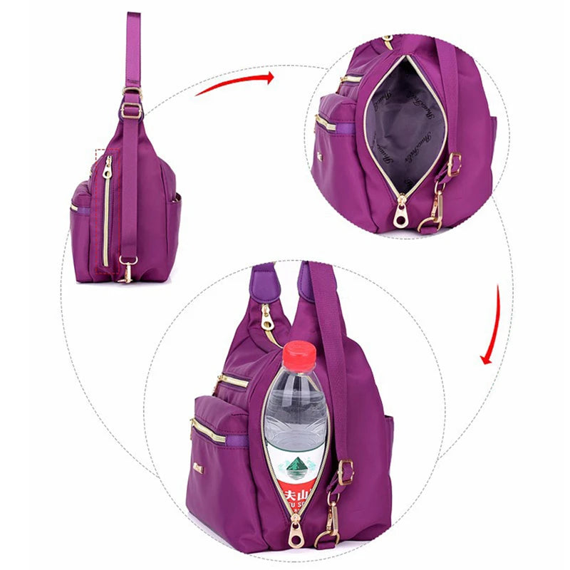 3 In 1 Women Bags Multifunction Backpack Crossbody Bag Nylon Cloth Tote