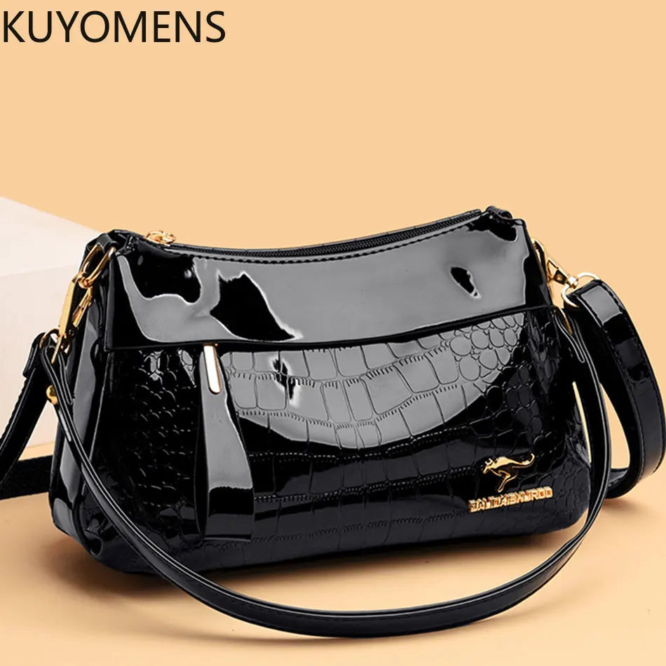 3 Layers Women Handbag Purses Patent Leather Shoulder Messenger Bags for Female
