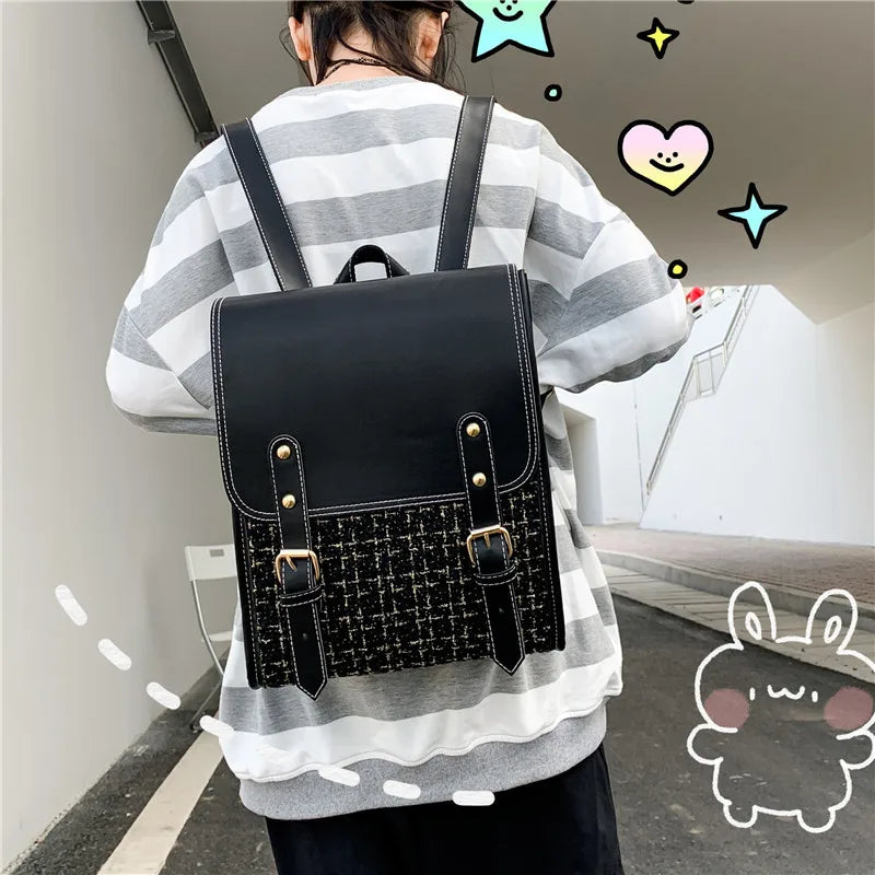 3-Layer Women's Leather Backpack for Teenage Girls Travel School Bags