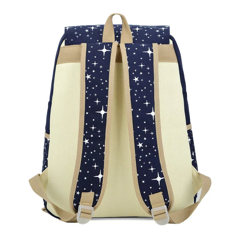 3 Pcs/set Printing Women Backpack Lightweight Canvas Backpack