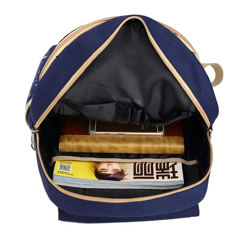 3 Pcs/set Printing Women Backpack Lightweight Canvas Backpack