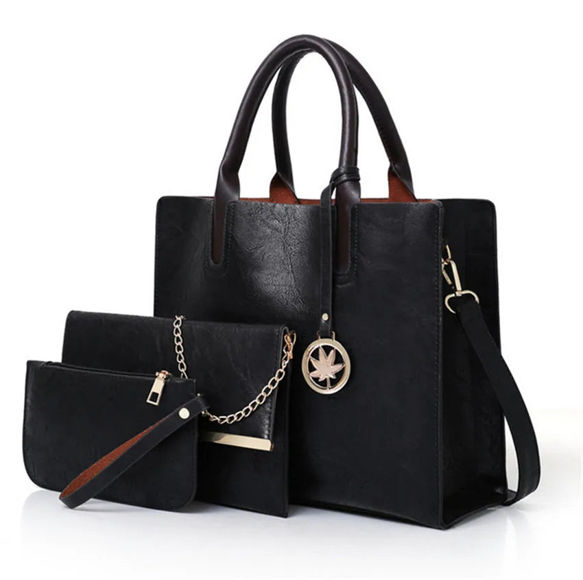 3 Piece Women Handbags Set Solid Colors