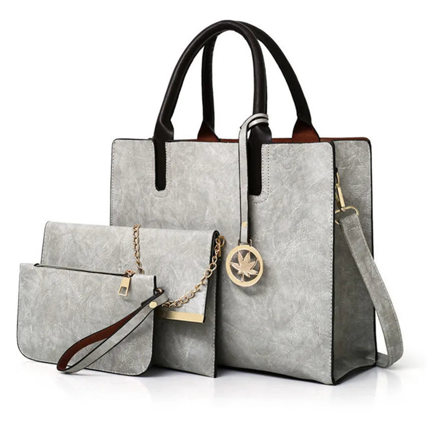 3 Piece Women Handbags Set Solid Colors