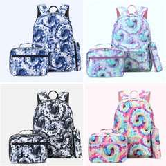3-Piece Tie-Dye Print Backpack Lunch Bag Set for Women