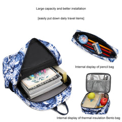 3-Piece Tie-Dye Print Backpack Lunch Bag Set for Women