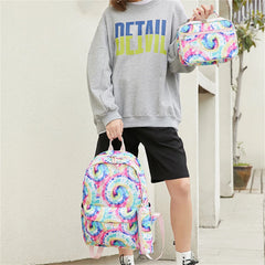3-Piece Tie-Dye Print Backpack Lunch Bag Set for Women