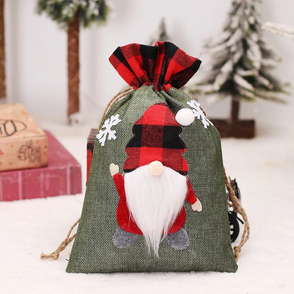 Women Cotton Linen Drawstring Bag Christmas Decoration Gift Pouch