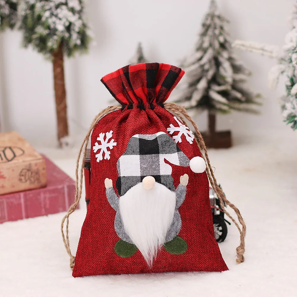 Women Cotton Linen Drawstring Bag Christmas Decoration Gift Pouch