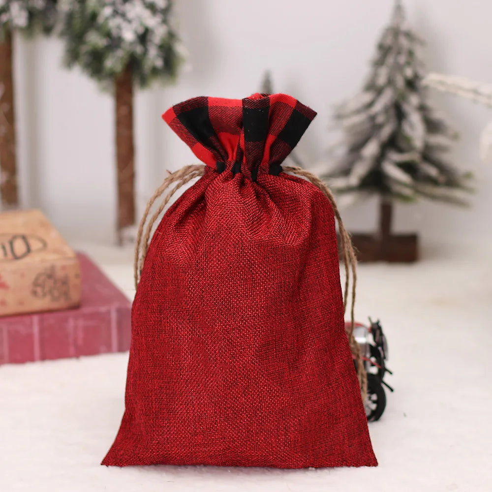 Women Cotton Linen Drawstring Bag Christmas Decoration Gift Pouch