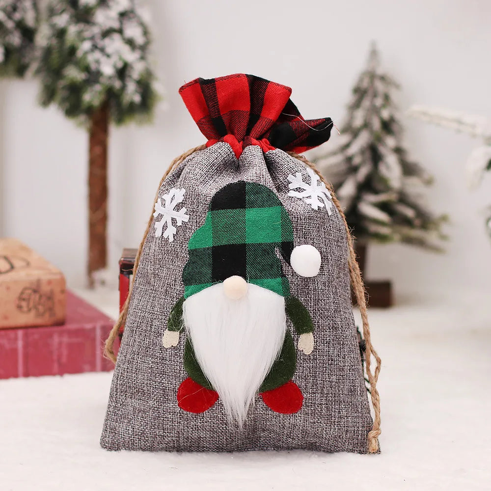 Women Cotton Linen Drawstring Bag Christmas Decoration Gift Pouch