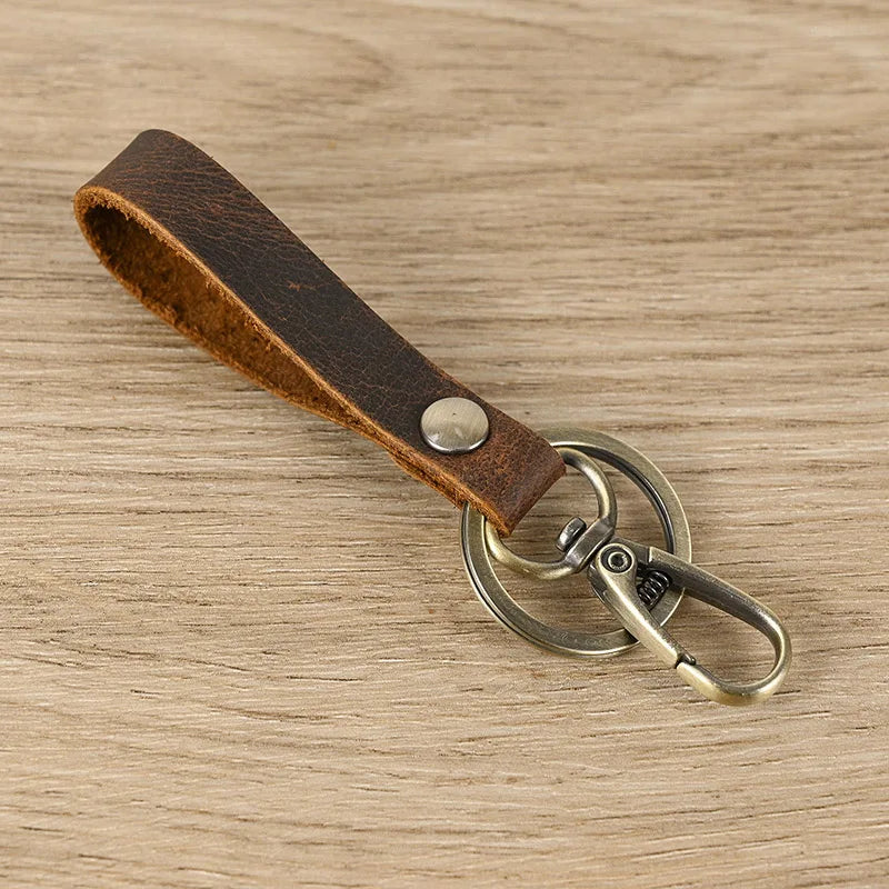 3 pcs Crazy Horse Leather Key Rings Vintage Keychinas for Men Women