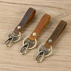 3 pcs Crazy Horse Leather Key Rings Vintage Keychinas for Men Women