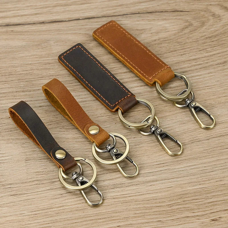3 pcs Crazy Horse Leather Key Rings Vintage Keychinas for Men Women
