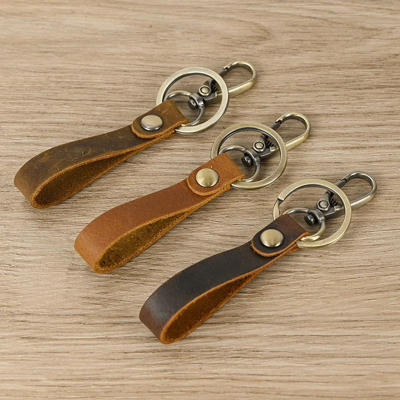 3 pcs Crazy Horse Leather Key Rings Vintage Keychinas for Men Women